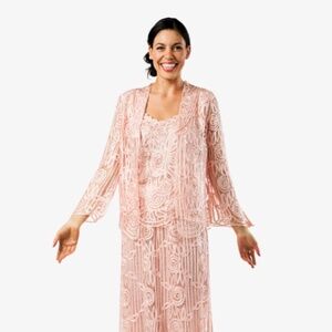 Soulmates C1067 Silk Hand Crochet Embroidered Jacket Top and Skirt Set XL